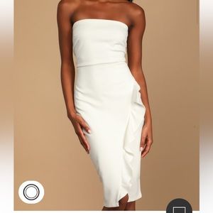 Lulu’s Anika White Ruffled Strapless Bodycon Dress